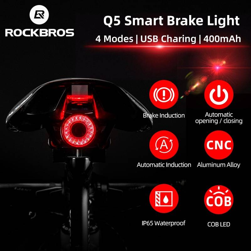 ROCKBROS велосипедный умный автомобильный стоп-сигнал IPx6 Водонепроницаемый светодиодный зарядный велосипедный задний фонарь для велосипеда аксессуары Q5