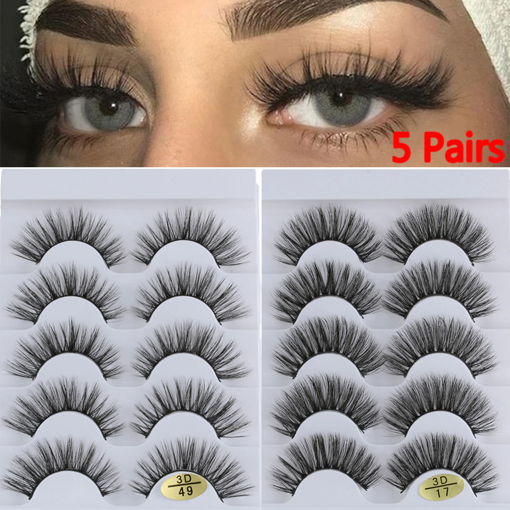5 пар 3D Искусственные норковые волосы Накладные ресницы Wispies Fluffies Drama ресницы натуральные длинные мягкие черные ресницы ручной работы без жестокости
