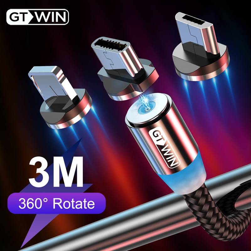 GTWIN 3M Магнитный кабель Micro USB Type C Кабель для быстрой зарядки Магнитное зарядное устройство Магнитный USB-кабель для зарядки для iPhone 11 pro max Xr X 8 7 6 плюс 6 s 5 s плюс iPad Samsung S9 S8 Note mi9 Xiaomi