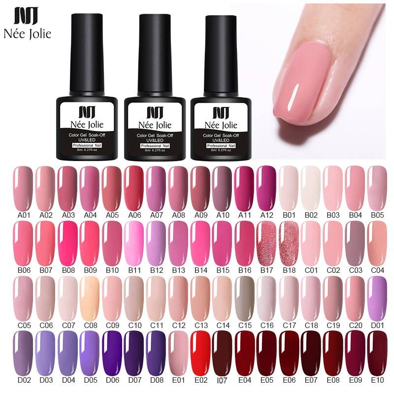 NEE JOLIE 60 цветов 8 мл Гель-лак для ногтей Светодиодный УФ-гель для ногтей серый красный розовый отмачиваемый лак для дизайна ногтей Гибридный Гель-лак для ногтей
