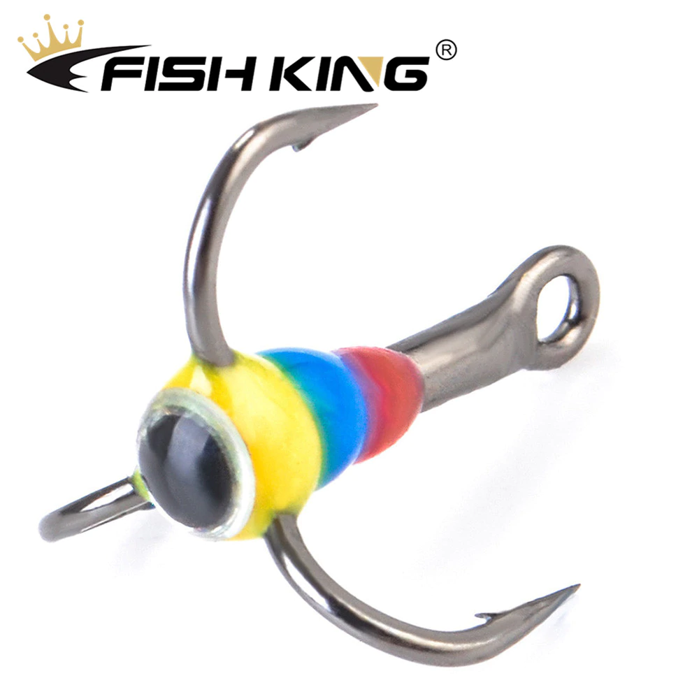FISH KING 5 шт./упак. Крючки из высокоуглеродистой стали для зимней подледной рыбалки, тройные Крючки с перевернутыми бородками и алмазным глазом, рыболовные снасти