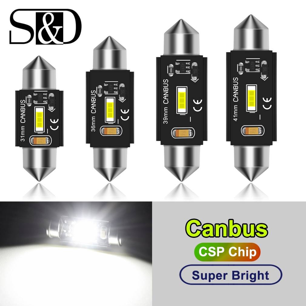 C5W светодиодный CANBUS C10W светодиодный светильник 31 мм 36 мм 39 мм 41 мм CSP для салона автомобиля светильник для Чтения номерного знака белый 12 В