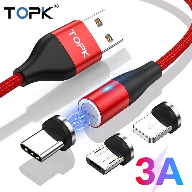 TOPK AM60 3A светодиодный кабель для быстрой зарядки Micro usb type C для iPhone Xs Max 8 7 6