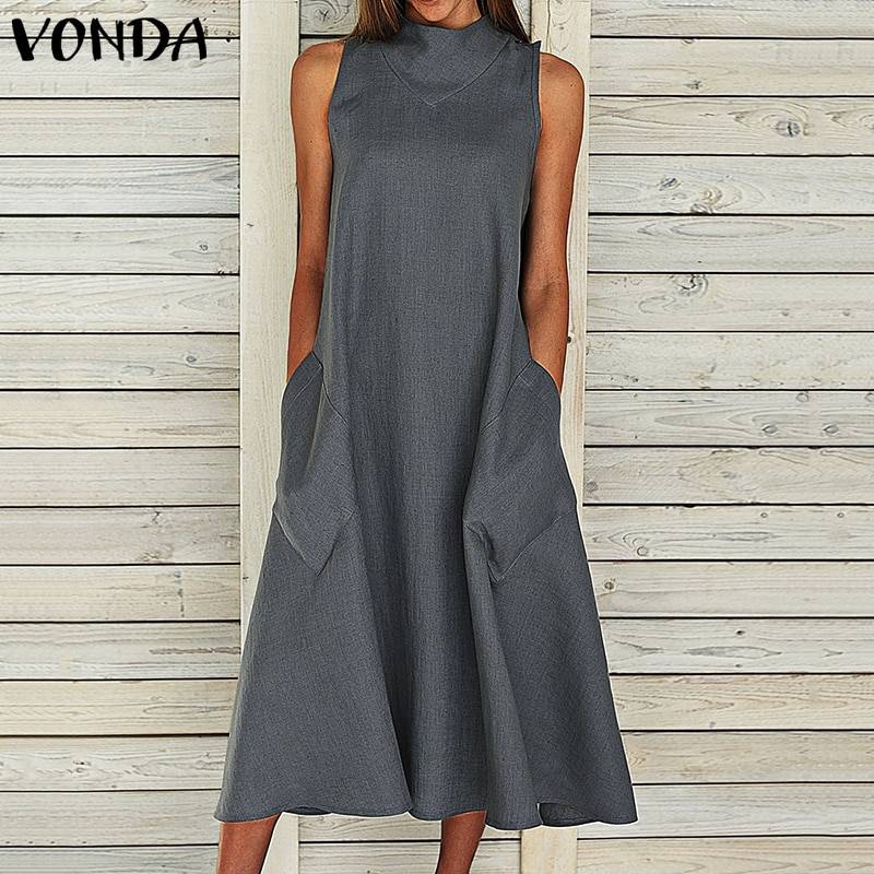 Женское платье макси VONDA, винтажное богемное длинное платье без рукавов, вечерние платья свободного покроя размера плюс, модель 2020