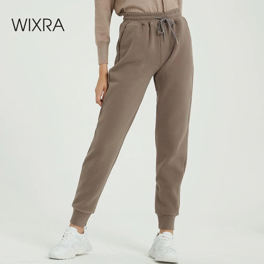 Женские повседневные Бархатные брюки Wixra, зимние плотные шерстяные брюки, женская одежда, длинные брюки на шнуровке