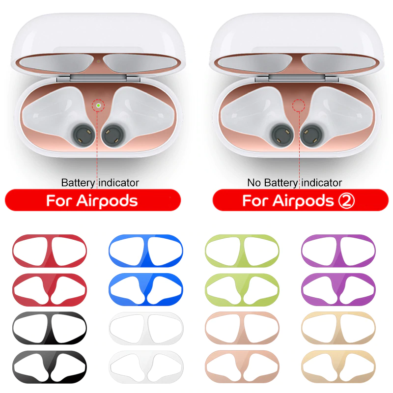 Металлическая защита от пыли для Apple AirPods 1 2 Чехол аксессуары защитная наклейка защита кожи Air Pods 2nd от железной стружки