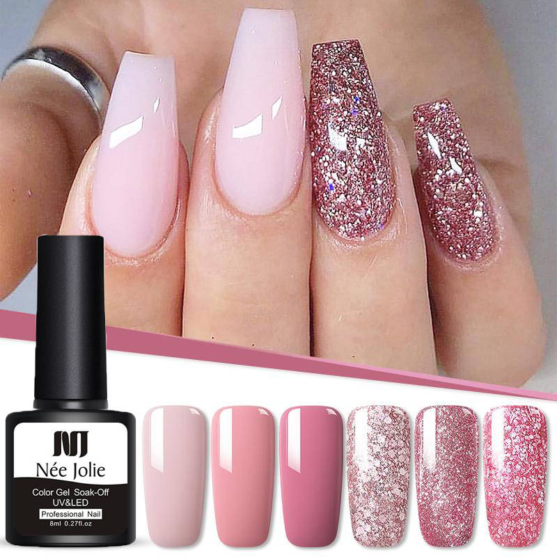 УФ-гель для ногтей NEE JOLIE, 8 мл, розовое золото, блестки, отмачиваемый УФ-Гель-лак, Цветной Гель-лак для ногтей, сделай сам, лак для дизайна ногтей