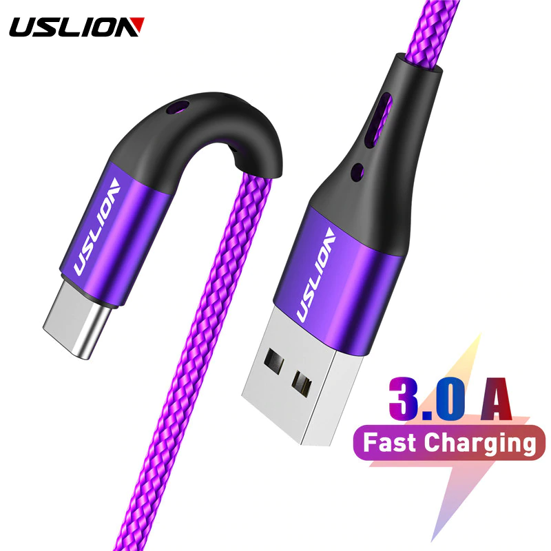 Кабель Uslion USB-Type C с функцией быстрой зарядки, 0,5-3м, цвет в ассортименте.