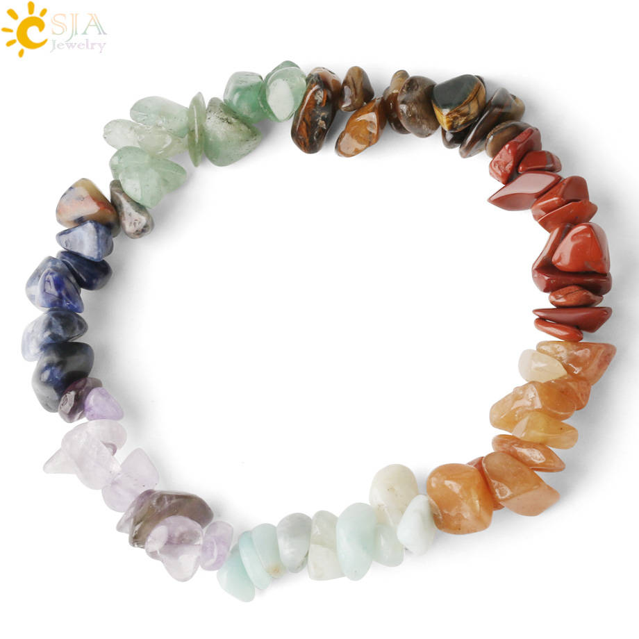 Браслет CSJA Reiki из натурального камня, 7 Чакры, браслет с кристаллами для заживления, гравированные шарики, подарки для женщин 2020, Pulseras G295