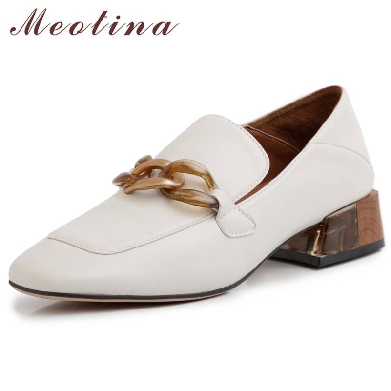 Meotina/женские туфли-лодочки на высоком каблуке лоферы из натуральной кожи на толстом каблуке обувь с квадратным носком из натуральной кожи женские Размеры 33-40