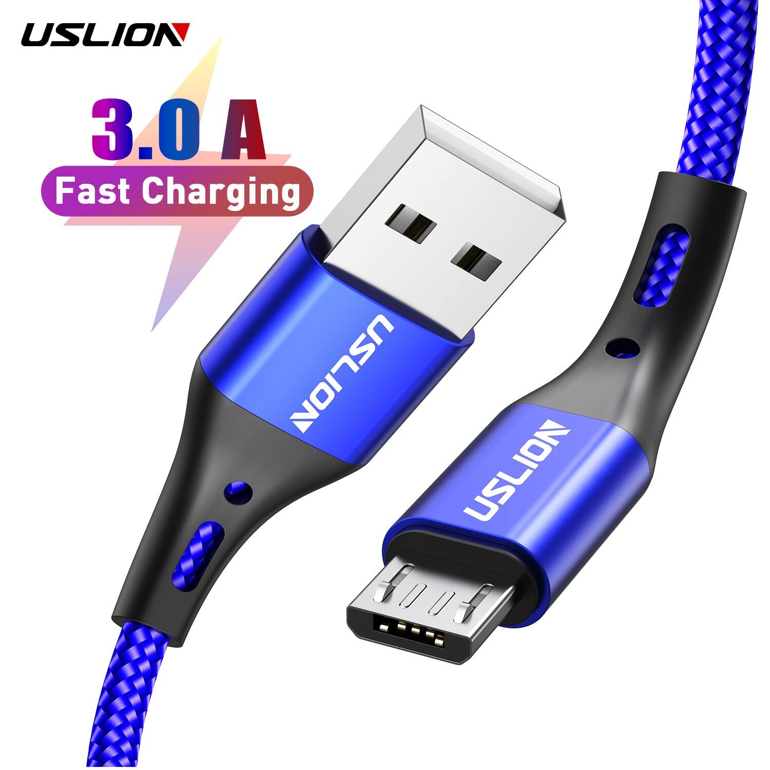 USLION 3A Micro USB кабель для быстрой зарядки для Samsung Xiaomi Huawei Realme OPPO Android мобильный телефон USB кабель для передачи данных 0,5/1/2/3 м