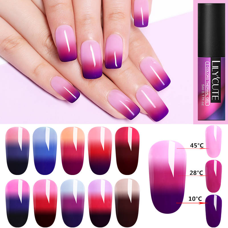 LILYCUTE 5 мл 3-слойный цветной УФ-Гель-лак с блестками термальный Гель-лак для ногтей матовый верхний слой отмачиваемый гель для дизайна ногтей Var