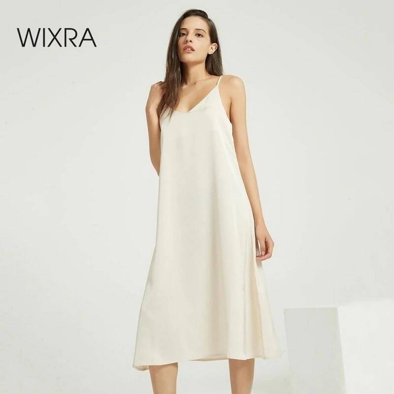 Wixra сексуальное атласное платье на бретелях с открытой спиной, свободные платья на весну и лето, новая Базовая однотонная женская одежда без рукавов