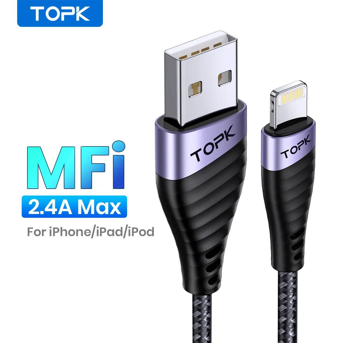 TOPK AN15 Micro USB и USB C кабель 2.4A Быстрая зарядка для IPhone Samsung Быстрая зарядка освещение кабель для передачи данных провод