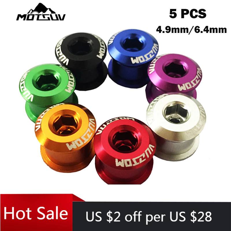 5Pcs MTB Bicycle Chainwheel Screws Cycling Chainring Wheel Bolt Alloy 7075 4.9mm/6.4mm Road Bike Disc Screws for Crankset Parts