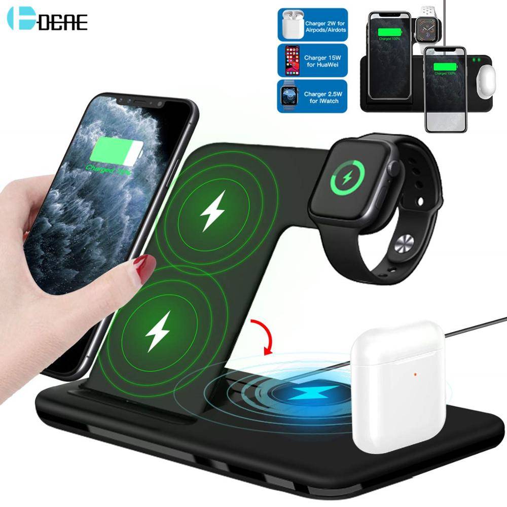 Qi Быстрое беспроводное зарядное устройство 15 Вт, подставка для iPhone 11 XR X 8 Apple Watch 4 в 1, складная зарядная док-станция для Airpods Pro iWatch