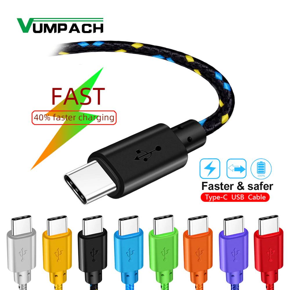 Кабель USB Type-C для быстрой зарядки, 1 м, 2 м, 3 м, зарядное устройство для huawei p9, p10, p20, mate 10 pro lite, samsung S9, S10 Plus, s8, Note 9, кабель для передачи данных