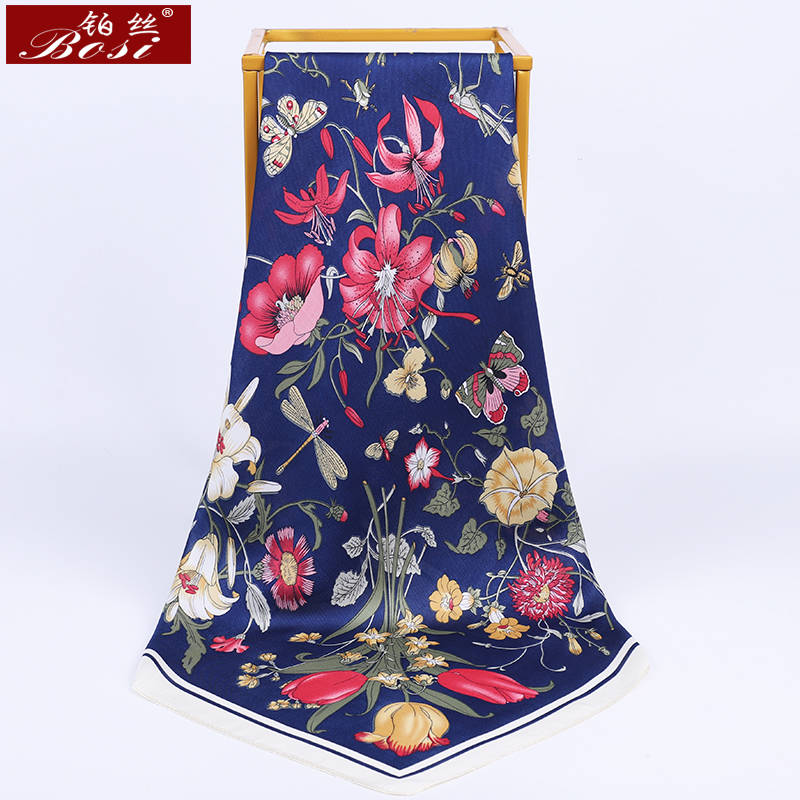 BOSI новый модный, Шелковый, сатиновый шарф, шаль, весенний элегантный растительный цветок, роскошный брендовый квадратный шарф Мусульманский женский шарф на голову