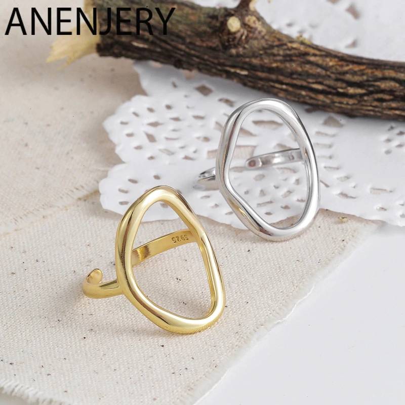 ANENJERY, Ретро стиль, нестандартная гладкая цепочка, тайское серебряное кольцо, 925 пробы, Серебряное регулируемое кольцо, ювелирное изделие, опт, S-R589