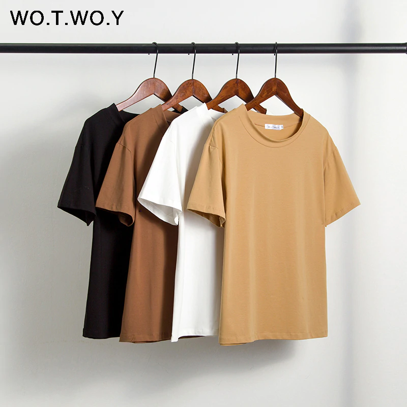 Женская футболка с коротким рукавом WOTWOY, черная/белая Повседневная Трикотажная хлопковая футболка, лето 2020