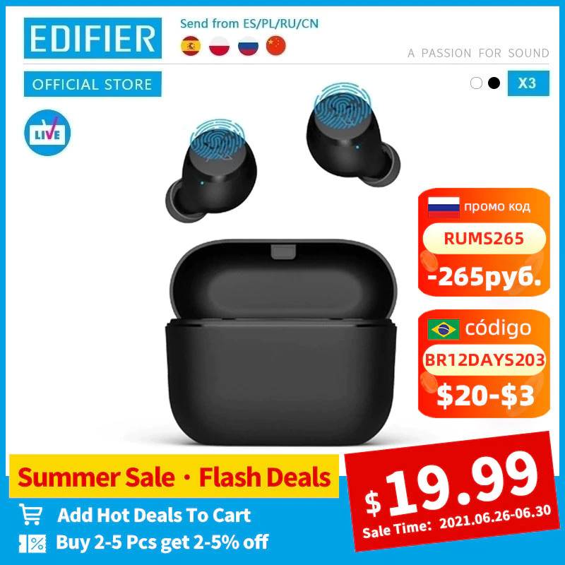 EDIFIER X3 наушники-вкладыши TWS с Беспроводной Bluetooth наушники bluetooth 5,0 голосовой помощник сенсорное управление голосовой помощник до 24hrs воспроизведения