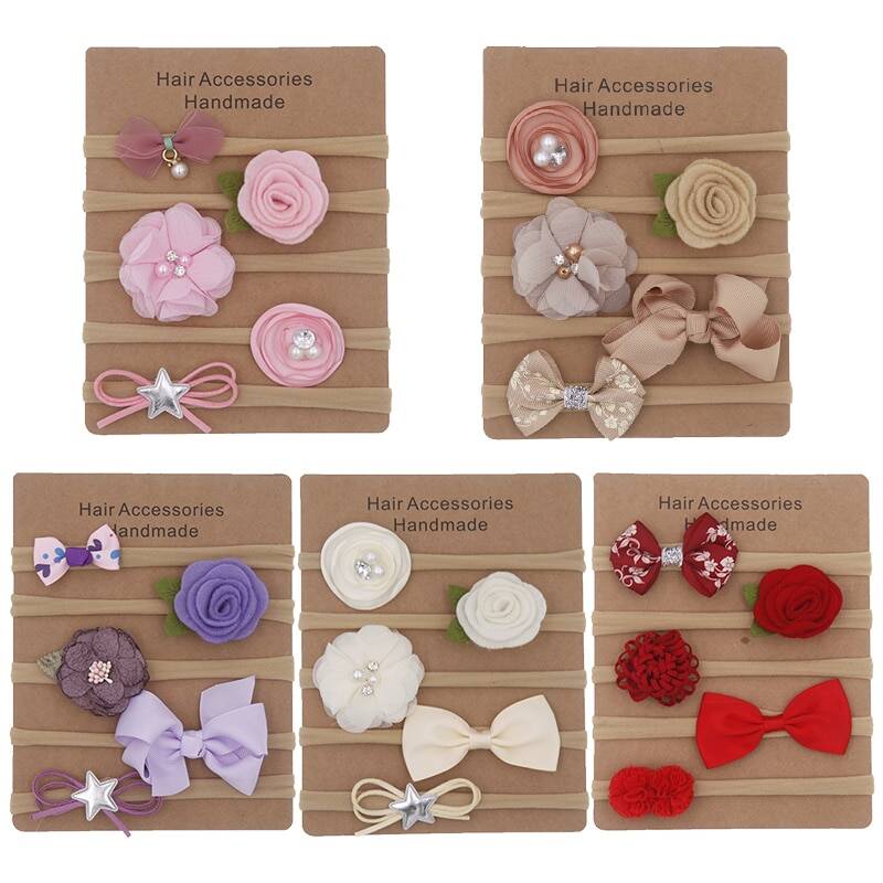 Повязка на голову детская, из нейлона, 5 шт./компл., мягкая, с цветами, для новорожденных, аксессуары для волос в виде тюрбана