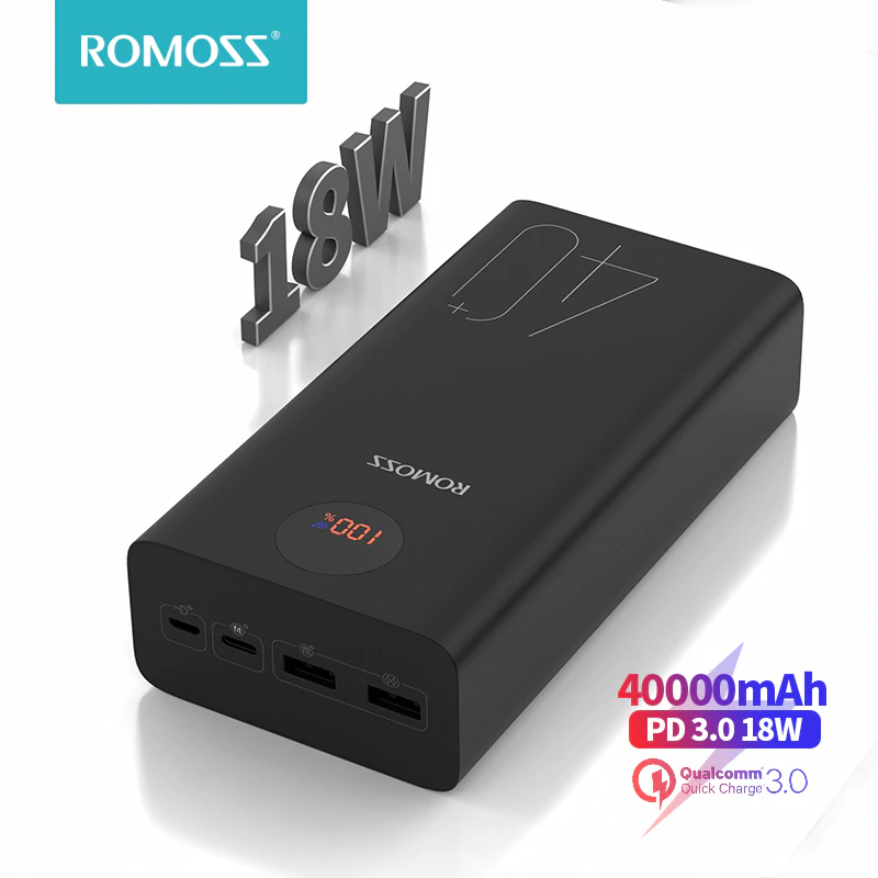 ROMOSS Zeus 40000mAh Power Bank 18W Повербанк PD QC 3,0 Двусторонняя Быстрая зарядка Powerbank Type-C Внешнее зарядное устройство для iPhone Xiaomi Смартфоны