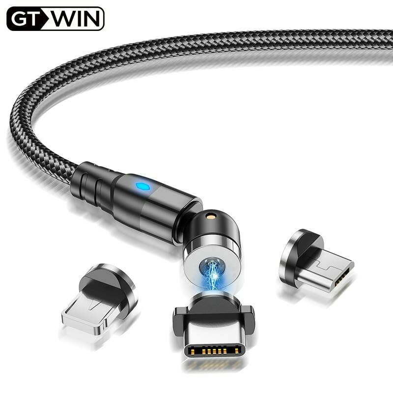 Магнитный USB-кабель GTWIN для iPhone, зарядное устройство с поворотом на 540 градусов, кабель USB Type-C для Xiaomi, Samsung, Магнитный зарядный кабель Micro USB