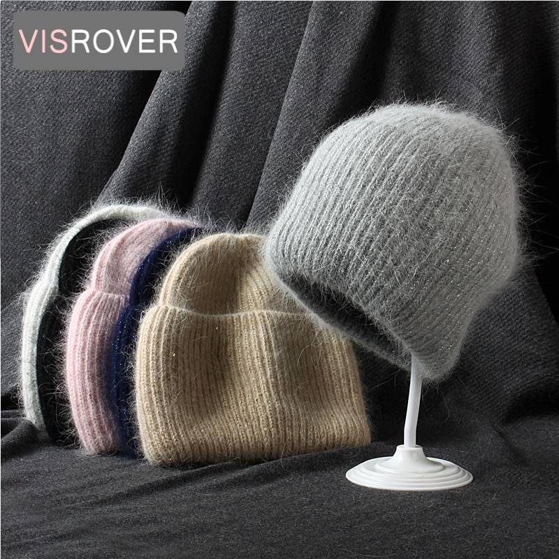 VISROVER 6 разных цветов кроличий мех блесток женская зимняя шапка однотонные осенние вязаные шапки лучше всего сочетается теплая мягкая облегающая шапка подарок