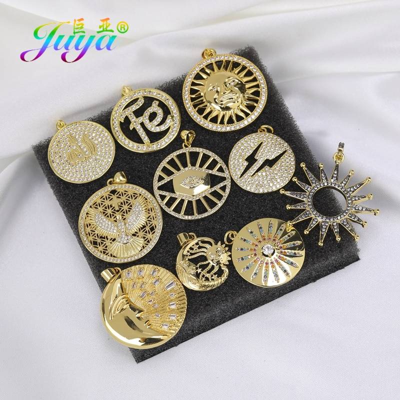 Juya DIY Ручная работа Pave Cz Роскошный Золотой Цвет Декоративные Большие размеры Подвески в виде Луны, звезды для женщин и мужчин Панк вера кулон ювелирное изделие