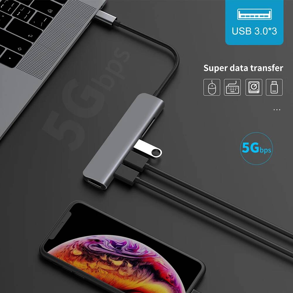 USB-концентратор USB 3,1 Type-C/HDMI, 4K, Thunderbolt 3, с концентратором 3,0 TF, слот для чтения SD, PD, для MacBook Pro/Air/Huawei Mate