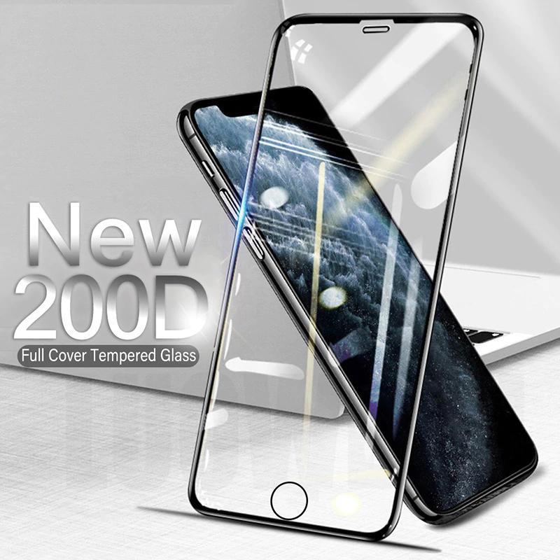 Изогнутое защитное стекло 200D для iphone 6, 6S, 7, 8 Plus, SE 20, Защита экрана для iphone X, XR, XS, 11, 12 Pro Max, чехол из закаленного стекла